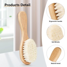 Molylove 3PCS Baby Hair Brush with Wooden Handle and Comb Set for Newborns & Toddlers | Natural Soft Goat Bristles l Wood Comb l Pink Silicone Brush| Ideal for Cradle Cap