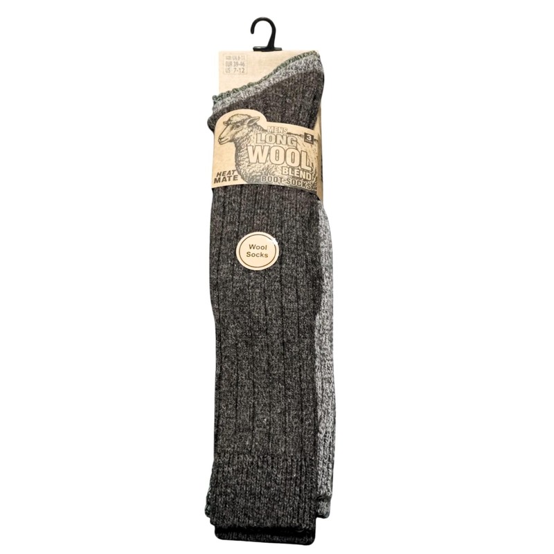 Men's Long Wool Blend Heavy Boot Socks -Warm, Durable &
