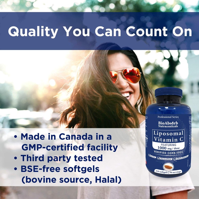 Liposomal Vitamin C 1000mg. 70-Day Supply, 210 Softgel Capsules. Corn-Free,