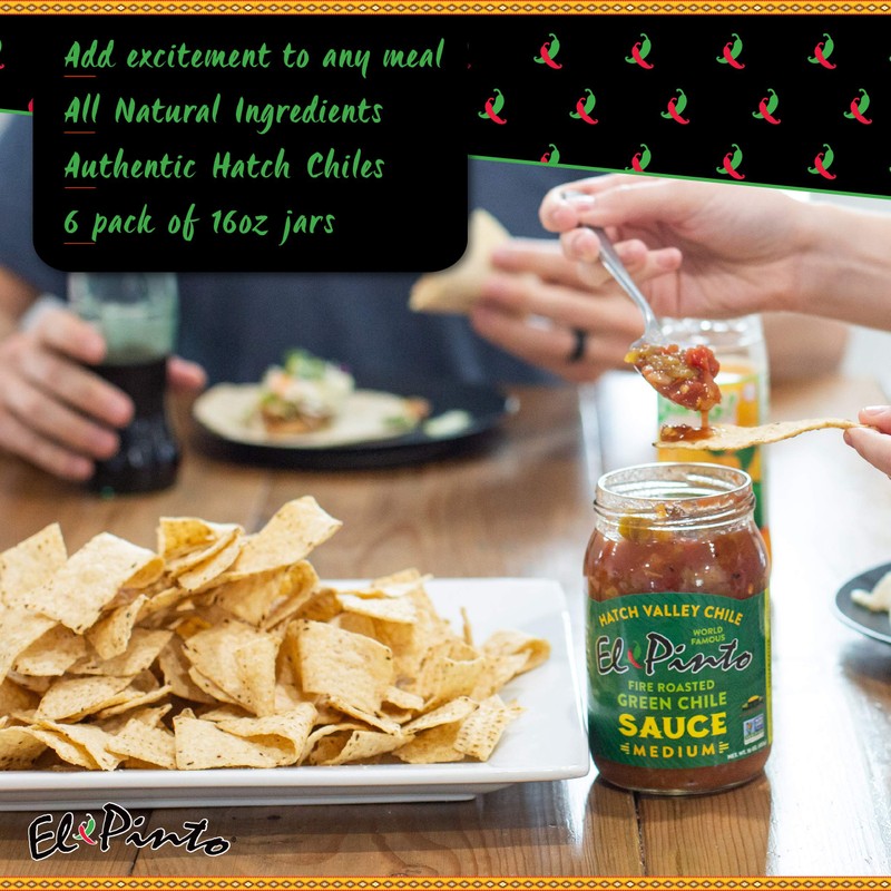 El Pinto Green Chile Sauce, Medium, 16 Ounce (Pack of