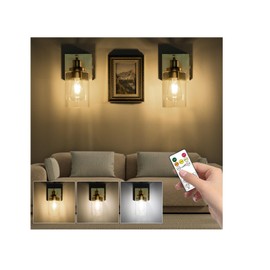 Battery Operated Wall Sconce Set of Two Gold,Vintage Wall Light with Glass Shade,6000mAh Rechargeable Wireless Wall Lamp Indoor Dimmable with Remote,Cordless Wall Light Fixtures for Bathroom Bedroom