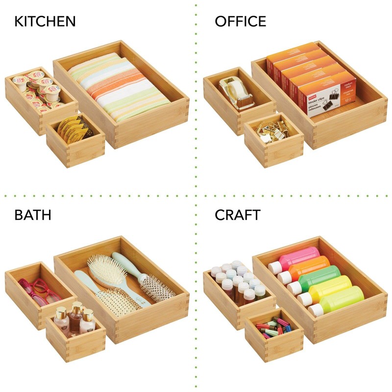 mDesign Kitchen Storage Box - Bamboo Drawer Box in Various