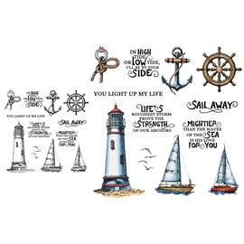 LZBRDY Lighthouse Sail Boats Ancher Rope Wishes Words Stamps and Dies Set for Scrapbooking and Card Making