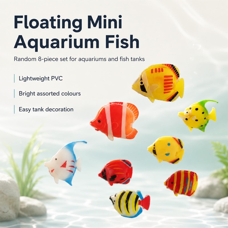 UMEGMBX 8 Pcs Plastic Fake Fish, Colourful Assorted Artificial Tropical