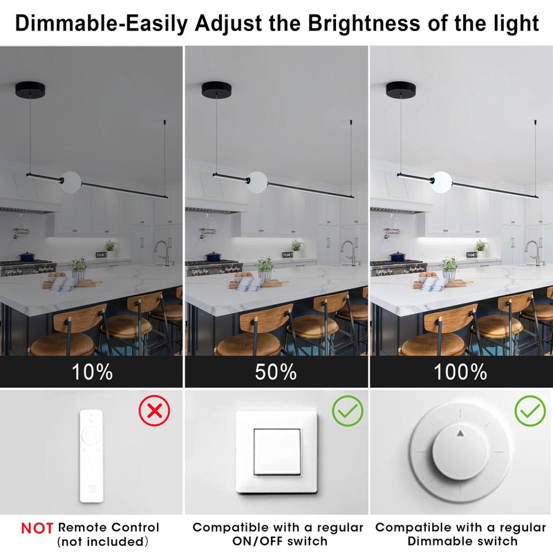 SUNMOO 40" LED Linear Pendant Light, Dimmable Led Light Fixture,