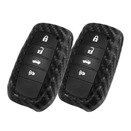 WORCAS 2 Pcs Key Fob Cover Carbon Fiber Pattern Silicone Case Compatible with Toyota Land Cruiser Mirai 4 Button Keyless Entry Remote