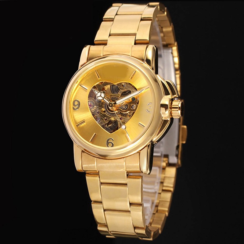 WINNER Heart Shape Hollow Automatic ​Mechanical Movement Business Men Watch(Gold)