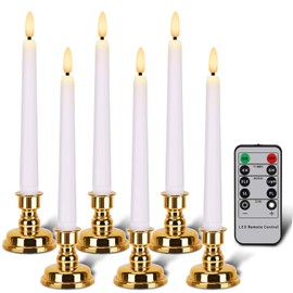 Flameless Flickering Taper LED Window Candle Battery Operated,Removable Golden Candle Stands, with Remote Timer (3D Candle with Gold Holders)
