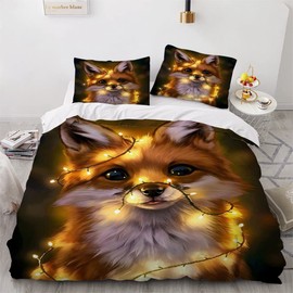 XPINGO Children's Bed Linen Fox 135 x 200 cm 2-Piece Boys and Girls Microfibre Soft Winter Warm Duvet Covers with Zip 3D Kawaii Animal Duvet Cover with Pillowcases 80 x 80 cm