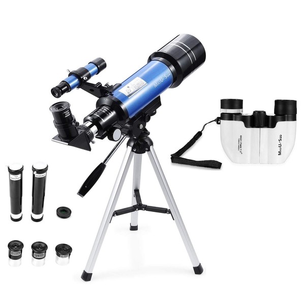 MaxUSee 70mm Refractor Telescope + 8X21 Compact HD Binoculars for Kids and Astronomy Beginners, Travel Telescope for Moon Stars Viewing Bird Watching Sightseeing