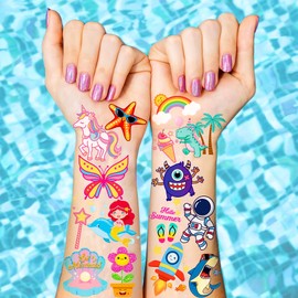 Zayvor 52 Piece Kids Temporary Tattoos, Individually Wrapped tattoo, Unicorn Mermaid Dinosaur Outer Space Animal Tattoo Stickers