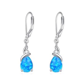 POPLYKE Blue Opal Earrings for Women Sterling Silver Teardrop Dangle Earrings Opal Jewelry Gift for Women (Blue Opal)