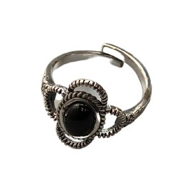 VIE Boho Blossom Crystal Ring, Black Agate