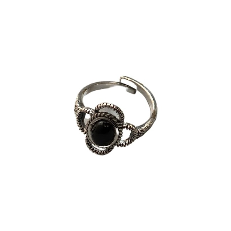 VIE Boho Blossom Crystal Ring, Black Agate