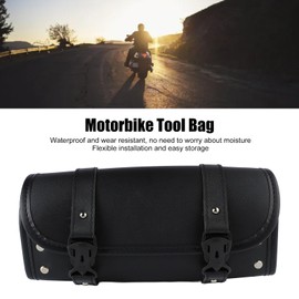 Motorcycle Handlebar Bag, Motorbike Roll Saddle Bags PU Leather Motorcycle Fork Bag Waterproof Motorcycle Biker Panniers 2 Strap Buckle Closure Motorbike Tool Bag