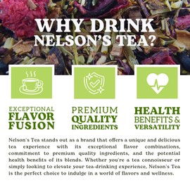 Nelson's Tea Raspberry Hibiscus Tea - Caffeine Free, Cut & Sifted Green Rooibos, Honeybush, Dried Raspberries, Acai, and Pomegranate Loose Leaf (2 oz)