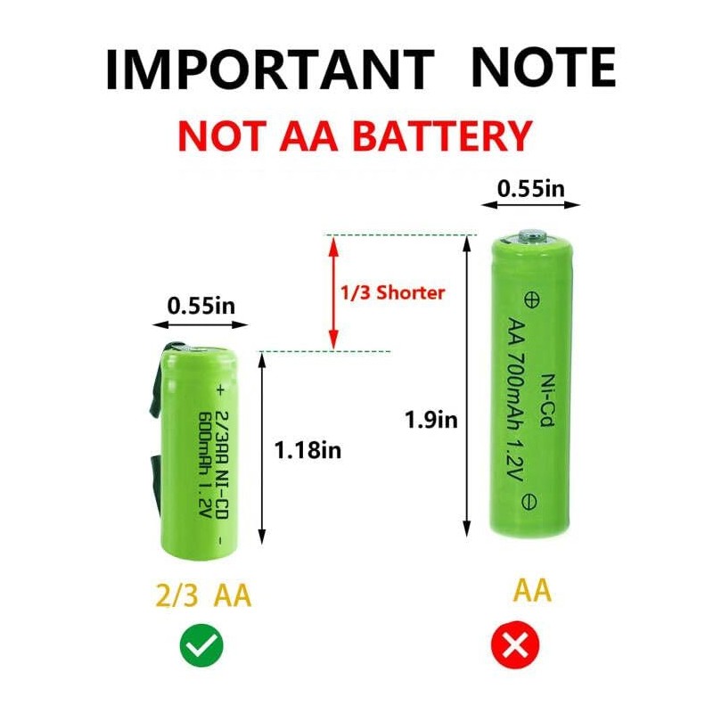 Odstore AA Ni-Cd 1.2V 2/3AA 600mAh Rechargeable Battery - 6pcs