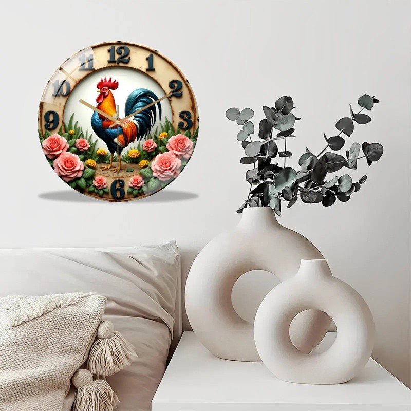 30x30cm Round Glass Wall Clock Offering Extended Battery Life Up