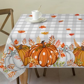CUSUGBASO Fall Tablecloth 60x120 for Recatangle Table - Vintage Fall Decorations for Home - Grey Plaid Pumpkins Thanksgiving Table Cloth Fall Decor for Dinning, Home, Party