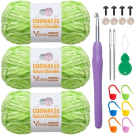 Velvet Chenille Yarn for Crochet, Chunky Baby Blanket Amigurumi Yarn for Crocheting and Hand Knitting, 3×3.5 OZ Plush Fluffy Yarns Thick & Soft - # 5 Bulky Gauge - Emerald Green