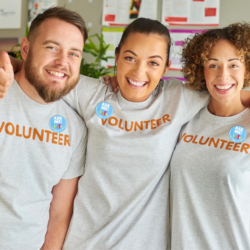 Ask Me Anything Buttons, Volunteer, Teacher, and Customer Service Employee