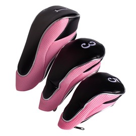 Andux Golf Schlägerkopfhüllen Holzkopfhüllen 460CC Driver Reißverschluss 3 Stück Schwarz/Rosa