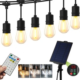Solar Outdoor String Lights, Color Changing Warm White to Cool White with Remote, Shatterproof LED Bulbs for Backyard Garden Gazebo Patio Pergola (60FT-20LIGHTS)