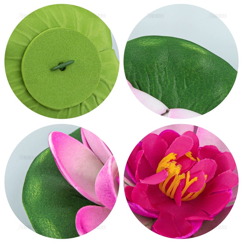AUEAR, 9 Pack Artificial Floating Foam Lotus Flowers with Water