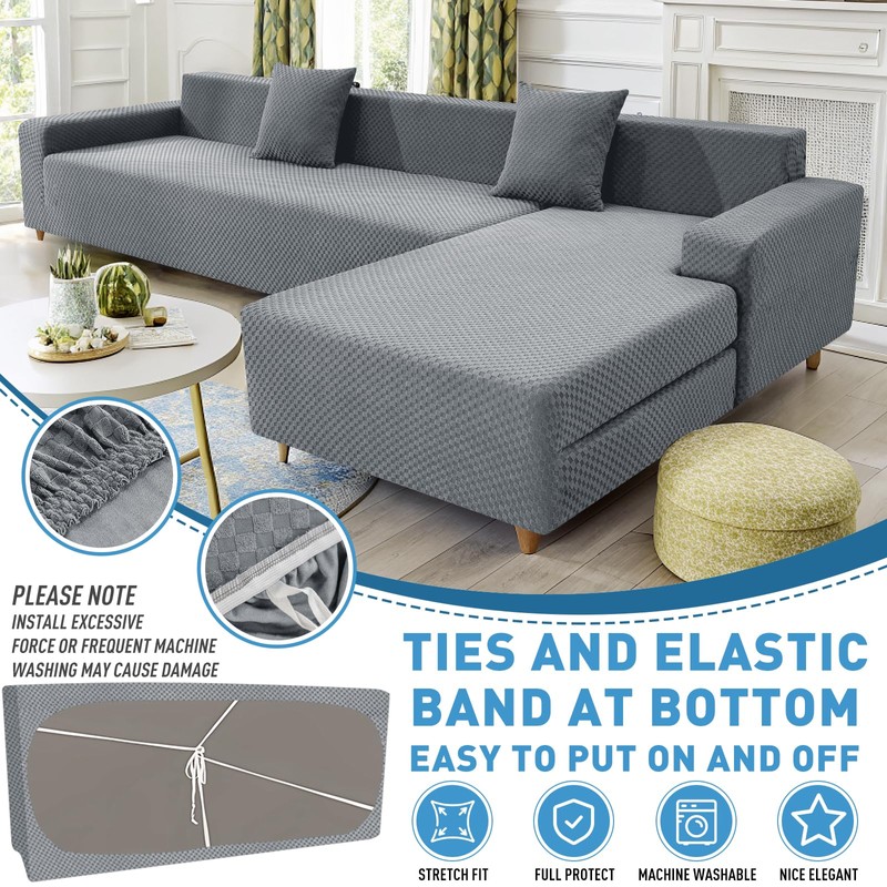 ZNSAYOTX Sectional Couch Covers, Stretch Jacquard Slipcovers with Elastic Bottom