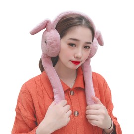 ITODA Girls Winter Earmuffs with Moving Jumping Ears, Cute Plush Warm Ear Warmer Outdoor Cold Weather Cosplay Ear Muff Covers