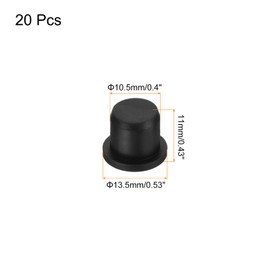 MECCANIXITY High Temp Silicone Plug Mount Dia 10.5mm/0.4" t Shaped Solid Rubber Stopper Hole Plugs for Coating Plating Waterproof Sealing Plugs Black Pack of 20(OD 13.5mm/0.53 Inch)
