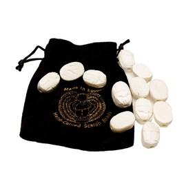 Egyptian Scarab Beads Set of 12 Medium - Vertical Drilled - White Hand-Carved Soapstone - Ancient Egypt Hieroglyphs - Made in Egypt