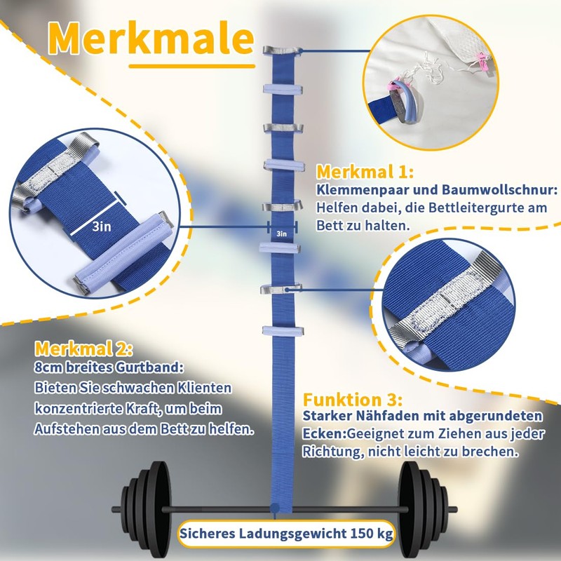 Ehucon Pull Up Bed Ladder Aid with Handle, Adjustable Rope