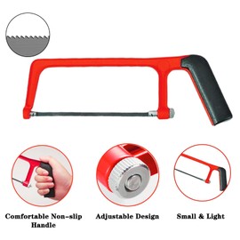 Hacksaw, Professional Hack Saw Small Metal Cutting Saw Adjustable Angle Junior Hacksaw Heavy Duty Mini Hacksaw with 10 Exchangeable Blades for Cutting Plastic, PVC Pipe,Tile, Metal