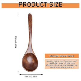 Pack of 2 Wooden Spoons, Ramen Spoons, 20 cm Long Handle, Wooden Soup Ladle, Large Wooden Tablespoon, Soup Spoon, Grain Salt Spoon for Food Mixing, Wooden Spoon for Stirring, Cooking