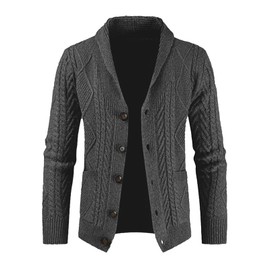 JMIERR Mens Sweater Fall Casual Long Sleeve Shawl Collar Button-Down Wool Blend Cable Knit Cardigan Sweaters with Pockets,S,Dark Grey