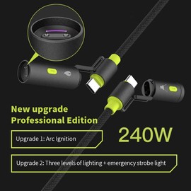 240W arc ignition fast charging data cable, camping LED light, 5-foot 240W USB-C charging cable, can quickly charge MacBook, iPhone，Android， Heavy duty nylon weaving, dual USB connectors, shining in the dark, 480Mbps data transmission - Colour: 240W arc 