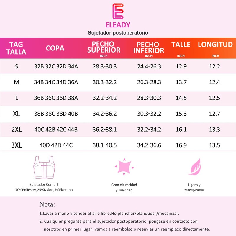 Eleady Sujetador con cierre delantero para mujer Sujetador postoperatorio moldeador