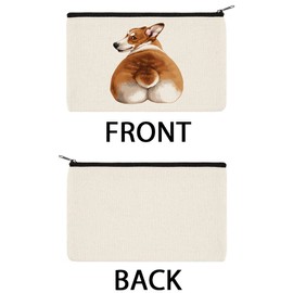 WIRESTER Canvas Zipper Makeup Bag, Cosmetic Pouch, Organizer Case for Women Girl, Multi-Purpose Travel Cosmetic Bag - Pembroke Welsh Corgi Dog Butt Looking Back