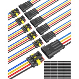 NAOEVO 4 Pin Connector Waterproof, 16 AWG 4 Wire Connectors, Automotive Electrical Connectors Male and Female Way with Heat Shrink Tubing for Car Truck Boat Wire Connection, 6 Kits