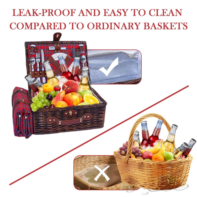 Neti Neti Wicker Picnic Basket for 4 with Insulated Cooler