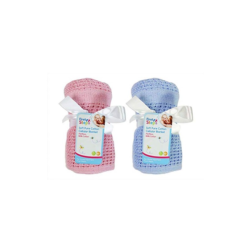 First Steps - Soft Pure Cotton Cellular Baby Blanket 70cm