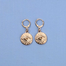 Yheakne Evil Eye Coin Earrings Gold Disc Drop Earrings Evil Eye Hoop Earrings Vintage Lucky Charm Earrings Jewellery for Women and Girls