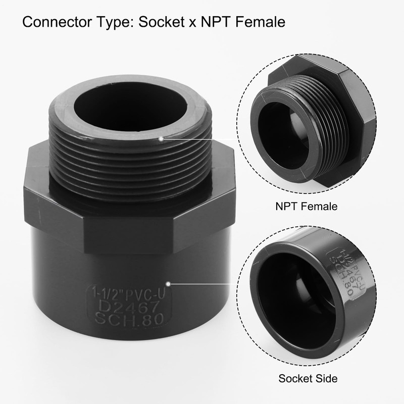 uxcell 5 Pcs 1-1/2" PVC Male Adapter Pipe Fitting Fit
