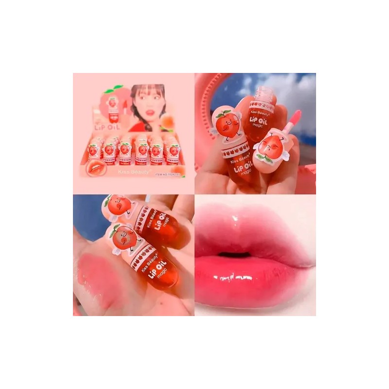 Lip Oil Magic Kiss Beauty Gloss Labial Brillo Aroma 3pz