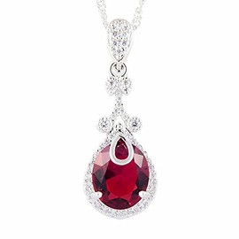 RIZILIA Pendant with 45cm(18") Chain & Oval Cut Gemstones CZ [Red Ruby] in 18K White Gold Plated, Simple Modern Elegance