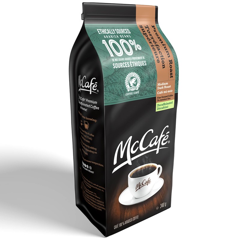McCafé Premium Medium Dark Roast Decaf Ground Coffee, 340g, Can