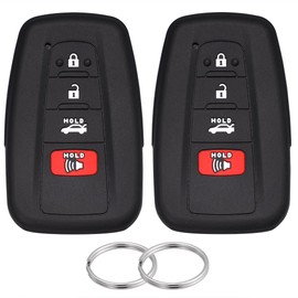 Lcyam Funda de silicona para llavero compatible con Toyota Camry Rav4 Prius Highlander XSE Hybrid CHR Corolla SE Avalon Venza Mirai 4Runner Tundra (2 unidades, color negro, 4 botones)