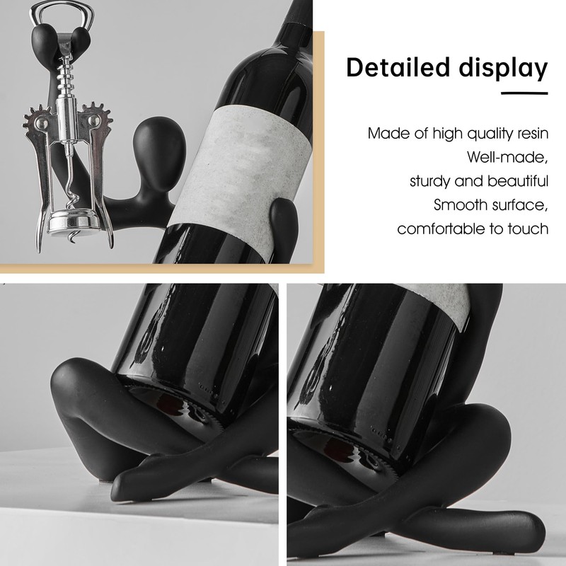 FJSPERM Thinker Statue Wine Rack, Black Modern Rack for Kitchen