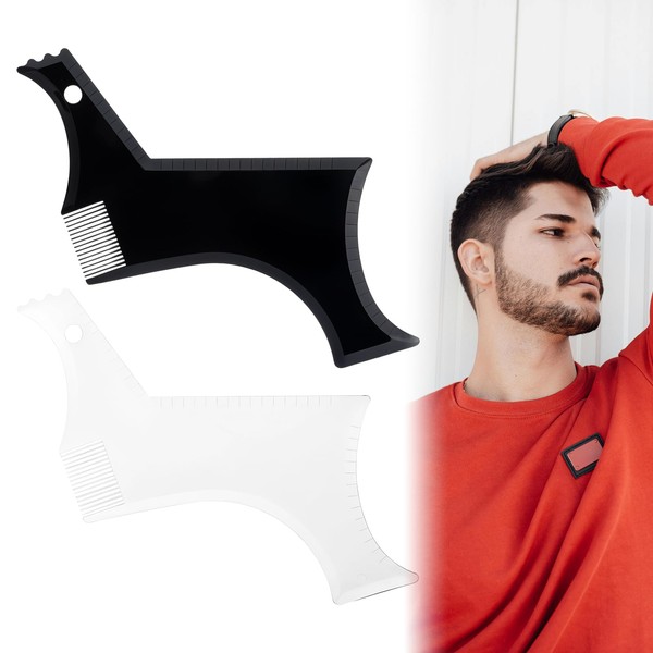 JJUNW 2Pcs Men's Beard Shaping Tool With Inbuilt Comb, Clear